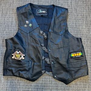 Chrome Black Leather Collectible Harley Davidson Men's Vest with Patches